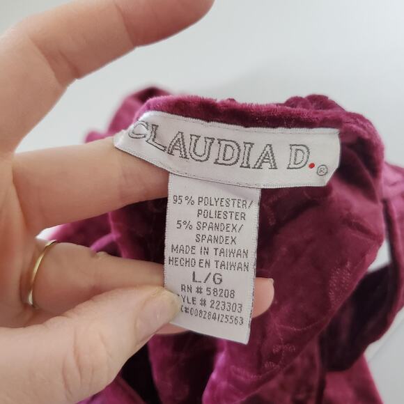 90s Velvet Maxi Dress Womens Large Burgundy Embroidered Floral Fairy Stretchf - Picture 3 of 10